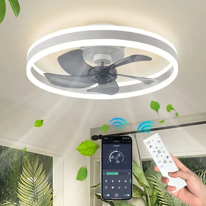 Ventilateur de Plafond avec Lumière 50cm 6 Vitesses de Vent Dimmable Lampe de Ventilateur Silencieux pour Chambre Salon