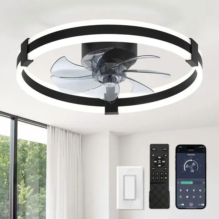 Ventilateur de plafond avec lumière 51 cm NoirVentilateur Plafond silencieux avec moteur DCAPP & télécmand VENTILATEUR DE PLAFOND