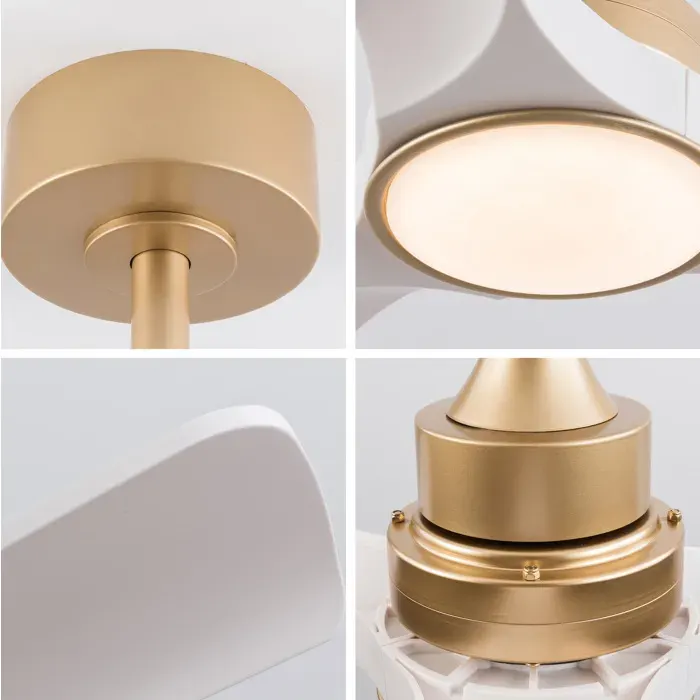 Ventilateur De Plafond Avec Lumière 52 Pouces 6 Vitesses - TCQPZ - Moteur DC Réversible ABS Blanc Et Or 132 cm