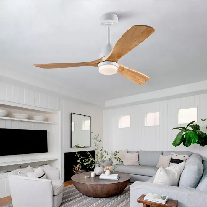 Ventilateur De Plafond avec lumière 52 Pouces télécommande 6 vitesses moteur DC réversible blanc naturel