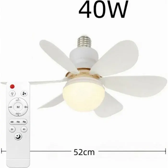 Ventilateur de plafond avec lumière - 52cm 40W Dimmmable avec télécommande - Pour chambre - Douille E27 6 pales