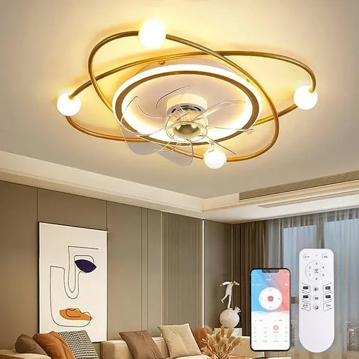 Ventilateur de Plafond avec Lumière 55 cm Sourdine Ventilateur de Plafond éclairage Dimmable Ventilateur LED Télécommande Doré