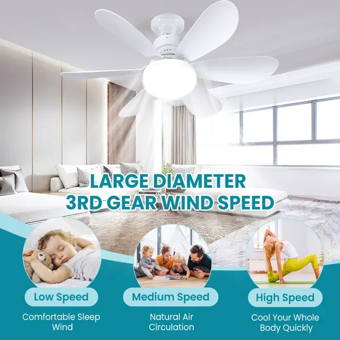 Ventilateur de plafond avec lumière 6 Pales 40W 3 Vitesses 3 Températures 2400lm Minuterie 1/2/4H Moteur DC Pour Chambre Salon — coloris Blanc