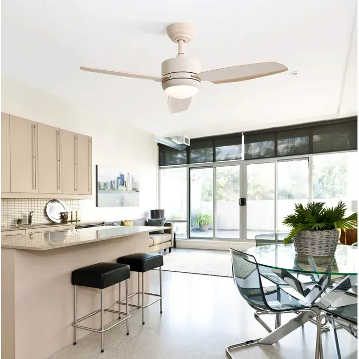 Ventilateur de plafond avec lumière AESVAR 46 pouces 3 pales ABS moteur DC réversible télécommande blanc cassé