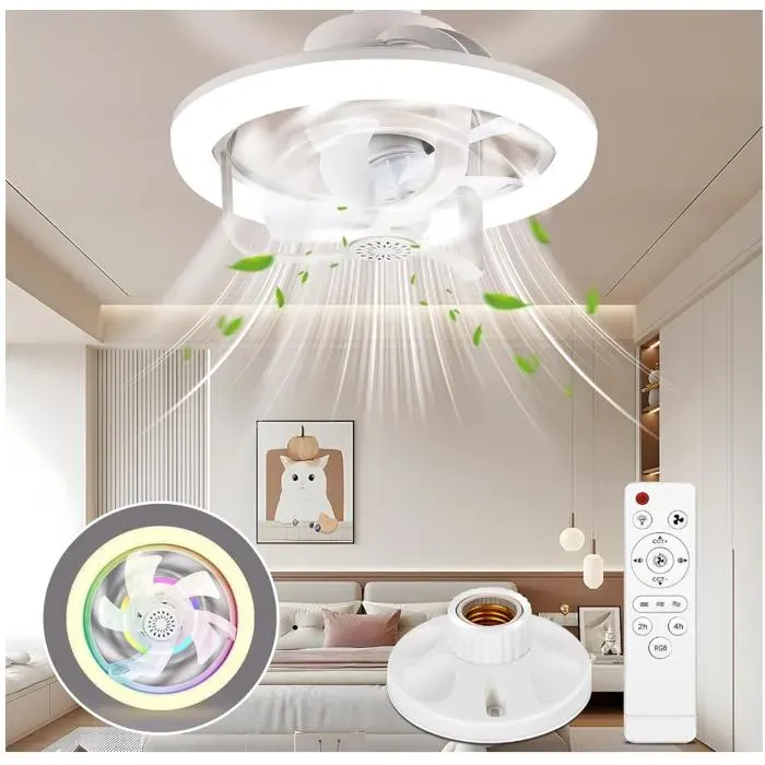 Ventilateur de plafond avec lumière - AUTREMENT - 28x18 cm - Douille E27 - RVB - Télécommande
