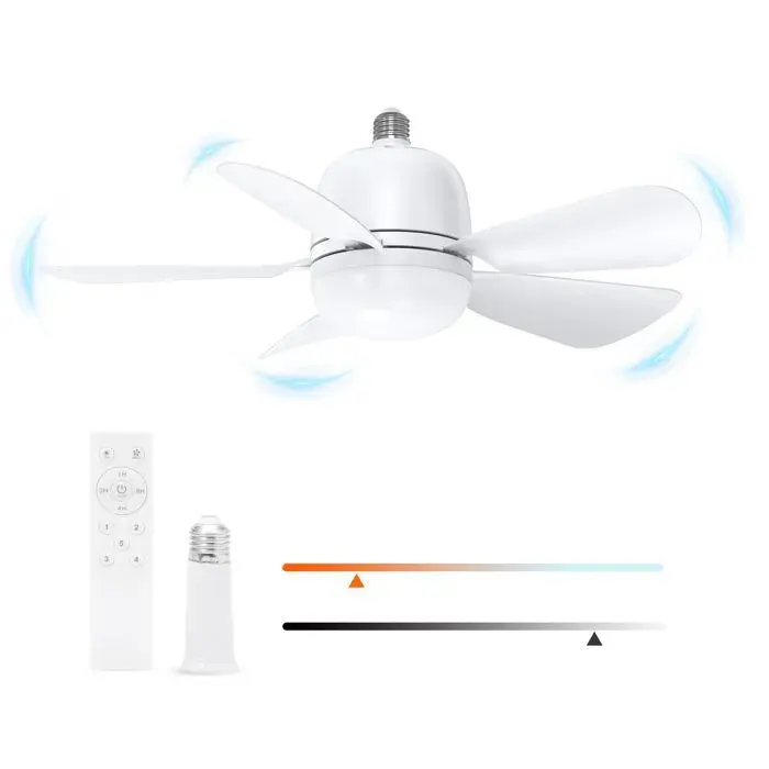 Ventilateur de Plafond avec Lumière avec 20W E26/E27 Lampe Dimmable 3 Couleur Claire 5 Vitesses Minuterie
