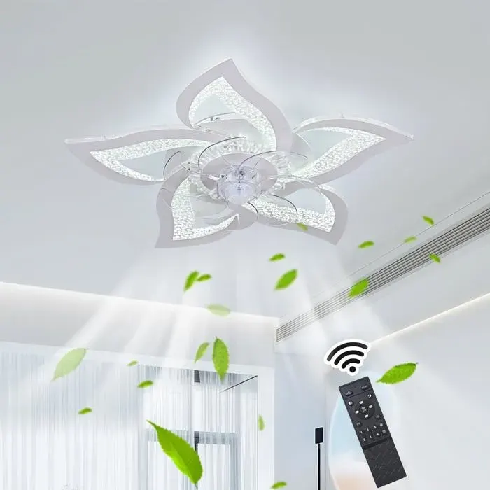 Ventilateur De Plafond Avec Lumière Avec Télécommande 6 Vitesses Dimmable Lustre Ventilateur Plafond Silencieux Pour Salon C[VV742]