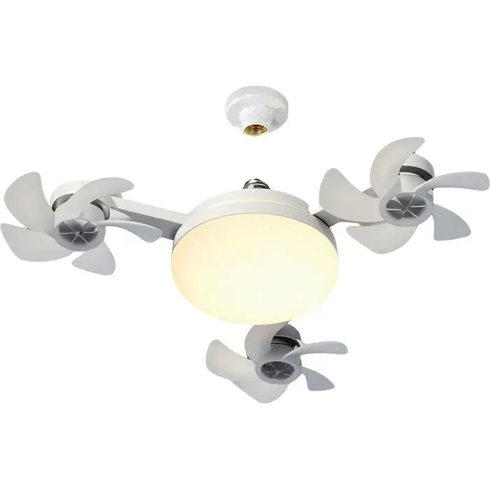 Ventilateur de plafond avec lumière E27 2 en 1 télécommande 3 couleurs et vitesses adapté pour chambre cuisine