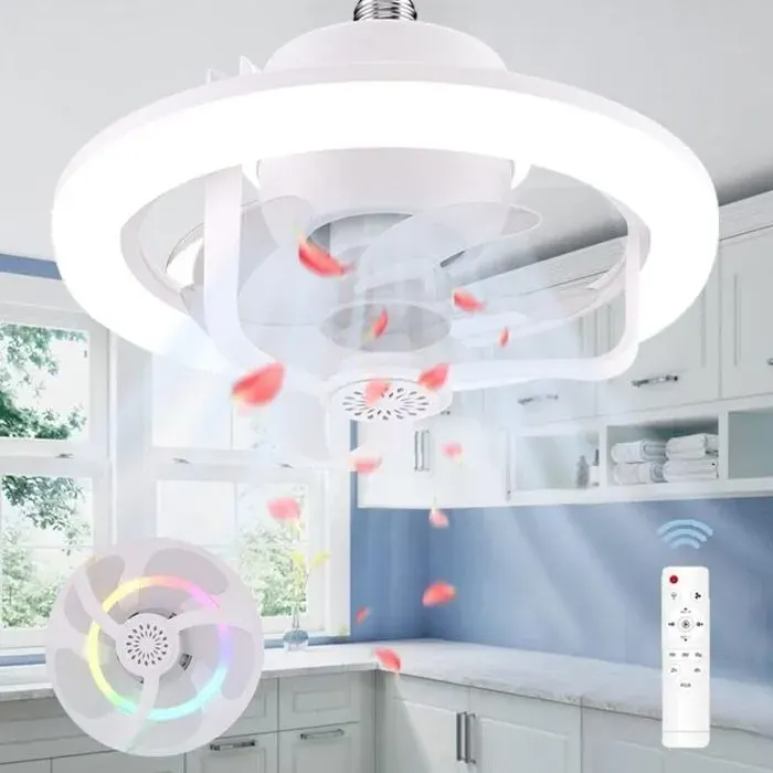 Ventilateur de plafond avec lumière E27 – 50W LED – 3 vitesses – Télécommande – Conception sécurisée
