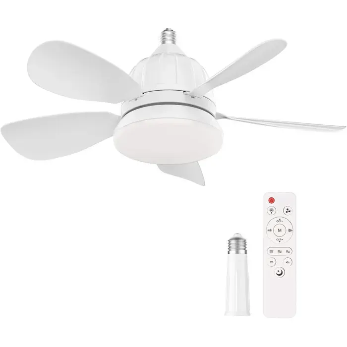 Ventilateur De Plafond Avec Lumiere E27 Réglable - Luminaire Ventilateur Plafond 40W 6 Pales +Télécommande - Barre D’Extension 120mm