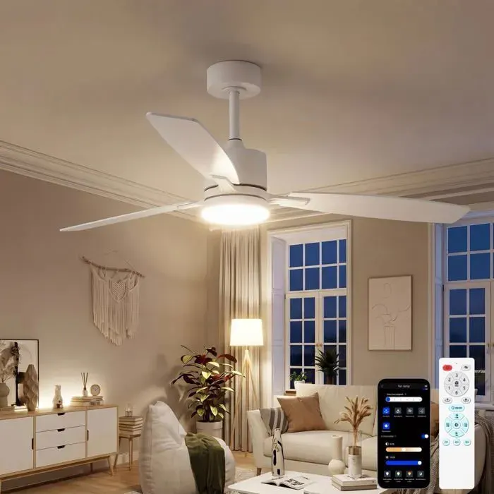 Ventilateur de Plafond avec Lumière et Télécmande 132 cm Moteur DC Silencieux Réversible LED Dimmable et A VENTILATEUR DE PLAFOND