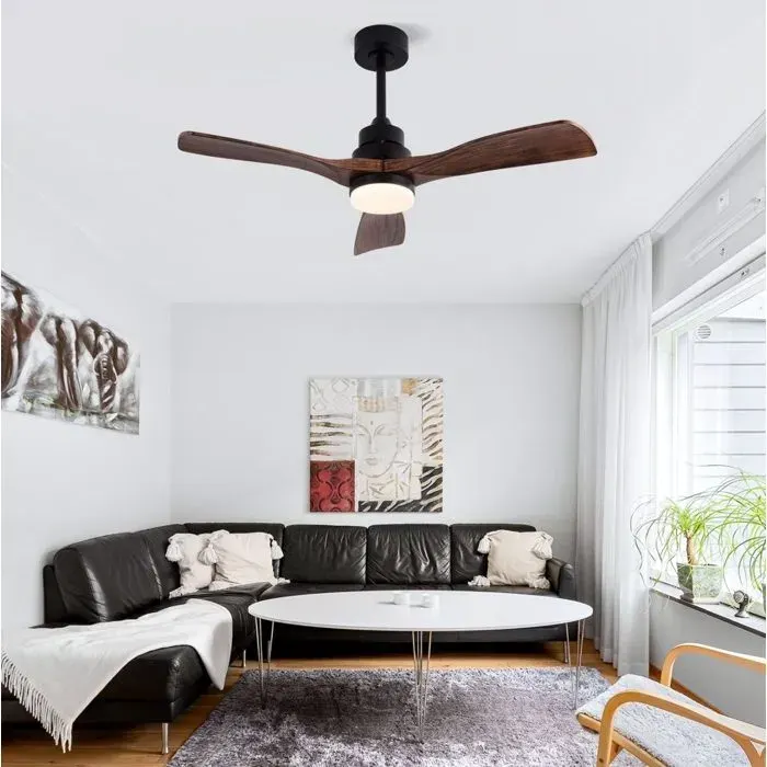 Ventilateur de plafond avec lumière et télécommande 42 pouces 3 pales noyer LED 20 W