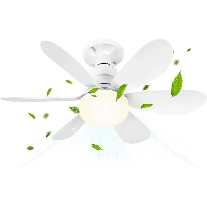 Ventilateur de Plafond avec Lumière et Telecommande 52CM 40W Petit Dimmable Ventilateur LED avec Douille E27 6 Pale BLANC
