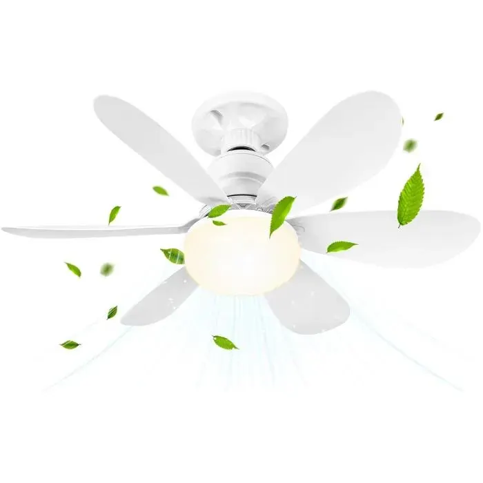 Ventilateur de Plafond avec Lumière et Telecommande 52CM 40W Petit Dimmable Ventilateur LED avec Douille E27 Lustre Ventilateurs