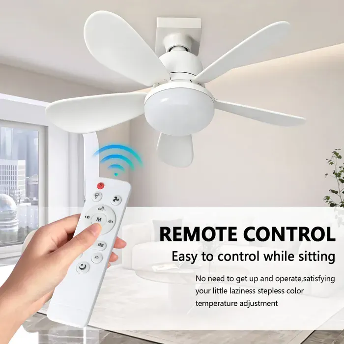 Ventilateur de Plafond avec Lumière et Télécommande 52CM 40W Petit Ventilateur LED Dimmable 3 Vitesses Douille E27 pour Chambre