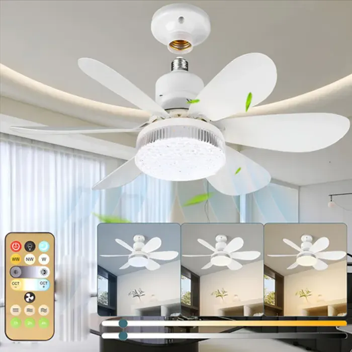 Ventilateur de Plafond avec Lumière et Telecommande Ø52cm LED Plafonnier Dimmable Ventilateur avec 40W E27 Lampe Cristal Intégrée