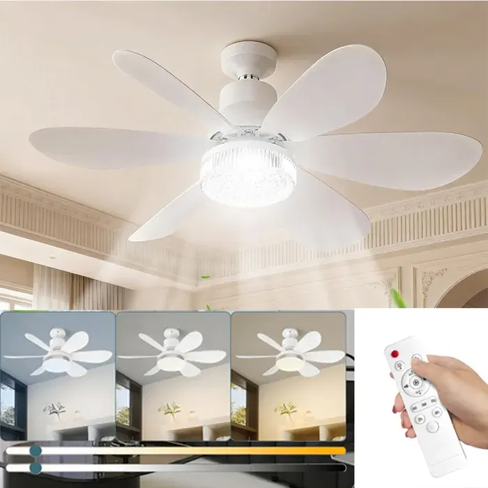 Ventilateur de Plafond avec Lumière et Telecommande Ø52cm LED Plafonnier Dimmable Ventilateur avec 40W E27 Lampe Cristal IntégréeB
