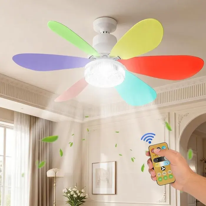 Ventilateur de Plafond avec Lumière et Telecommande 52cm LED Plafonnier Dimmable Ventilateur avec 40W E27 Lampe Cristal Intégrée