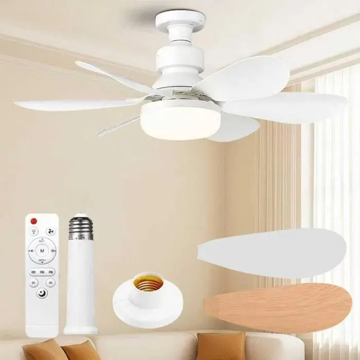 Ventilateur de Plafond avec Lumière et Telecommande- 52CM- Variateur 30W 1800 Lumen 3000-6500K 3 Couleurs (Blanc)