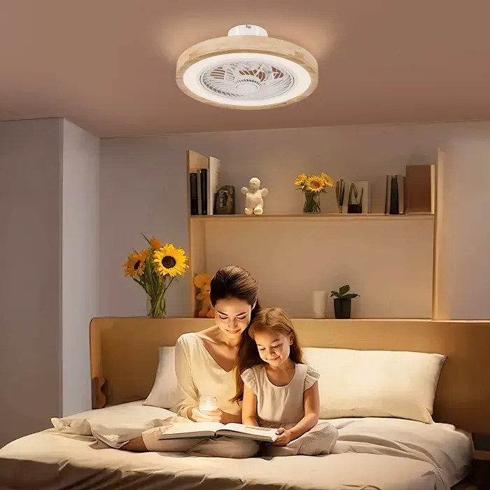 Ventilateur de plafond avec lumière et télécommande 6 vitesses luminosité réglable moteur silencieux marron clair