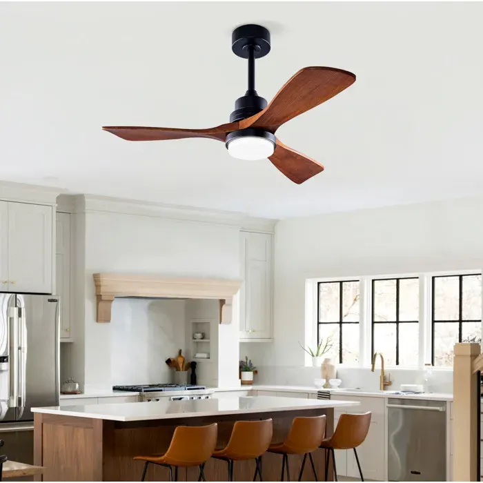 Ventilateur de plafond avec lumière et télécommande 6 vitesses - YEAVIO - moteur DC réversible bois noir 107 × 107 × 45 cm