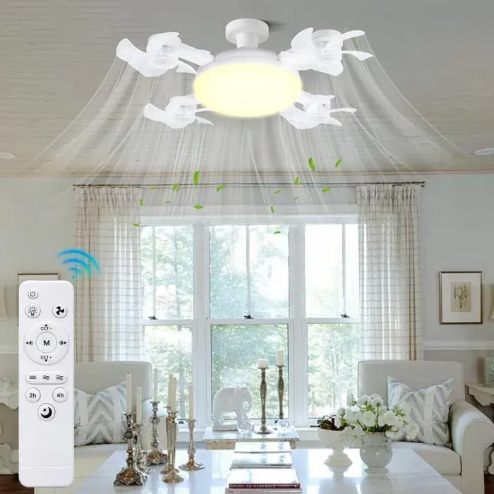 Ventilateur de Plafond avec Lumière et Télécommande 60W Lumière 3 Tons 3 Vitesses Réglables pour Salon Chambre Cuisine Culot E27