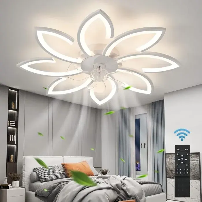 Ventilateur de plafond avec lumière et télécommande 90cm 6 vitesses 3 couleurs sans pales encastré blanc à profil bas