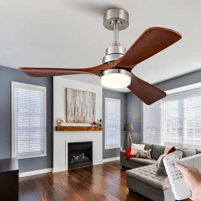 Ventilateur de plafond avec lumière et télécommande - BEAUNIV - 3 pales en bois réversible métal nickel