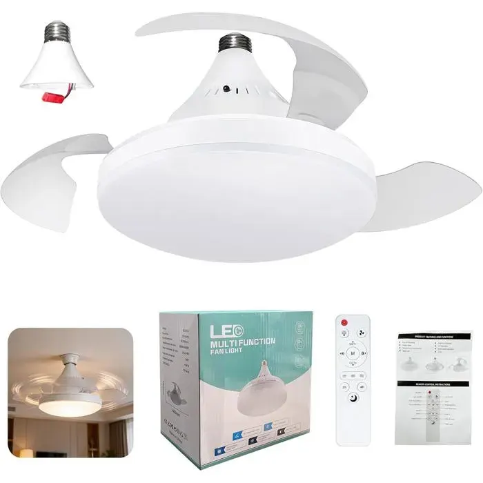 Ventilateur de Plafond avec Lumière et Télécommande E27 Lampe Ventilateur LED Dimmable Plafonnier Ventilateur Silencieux 40cm