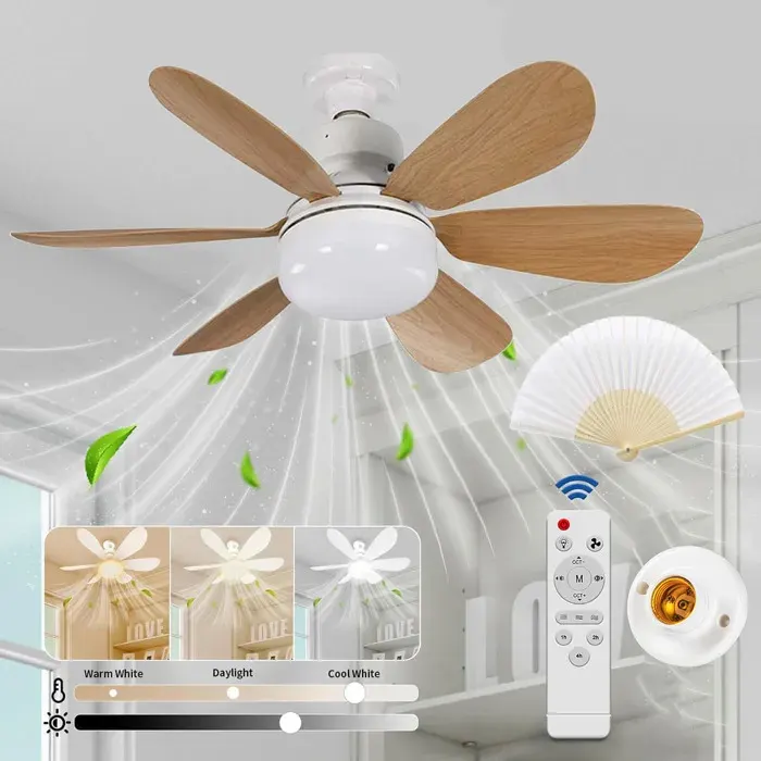 Ventilateur de Plafond avec Lumière et Telecommande LED 40W E27 Lampe VentilateurSilencieuxavec douille E27 et éventail