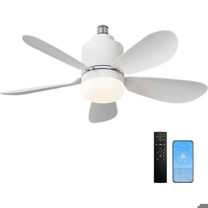 Ventilateur de Plafond avec Lumière et Telecommande LED Lampe Ventilateur Plafond Dimmable avec APP ，24W E27 Lampe Intégrée 5