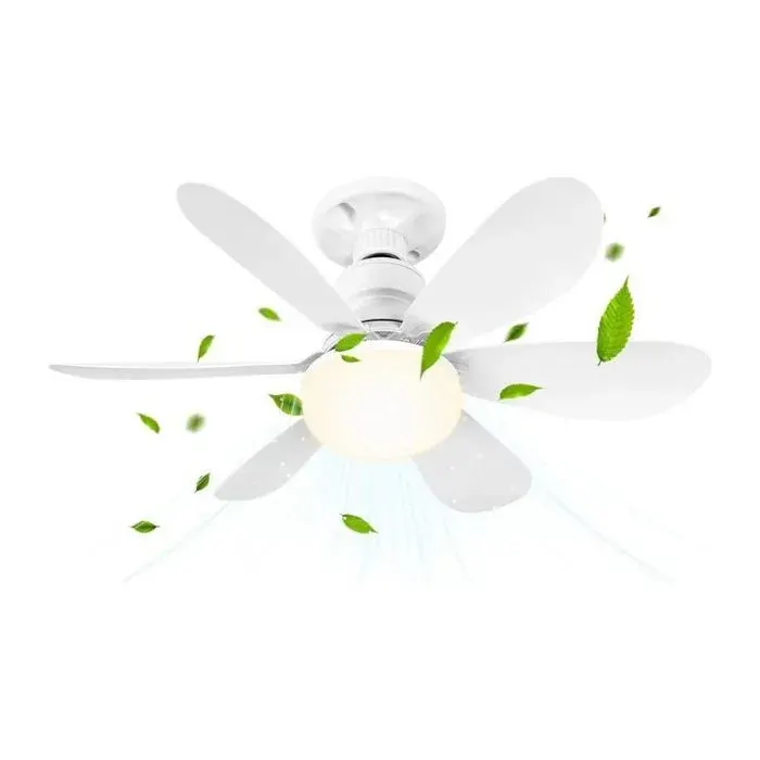 Ventilateur de plafond avec lumière et télécommande petite LED dimmable 52 cm avec douille E27 6 pales 3 vitesses