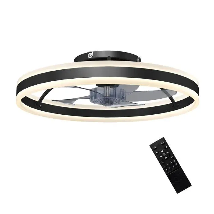 Ventilateur de plafond avec lumière et télécommande plafonnier ventilateur 50 cm avec 6 vitesses noir