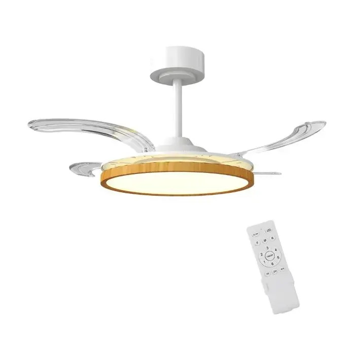Ventilateur de plafond avec lumière et télécommande plafonnier ventilateur 95 cm avec pales rétractables bois naturel