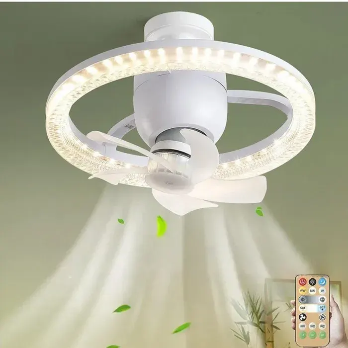 Ventilateur de Plafond avec Lumiere et Telecommande Plafonnier Ventilateur Silencieux avec Douille E27 360° Rotation 3 Vitesses