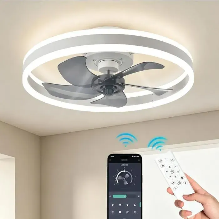 Ventilateur de plafond avec lumière et télécommande Ventilateur Silencieux dimmable avec minuterie darrêt 6 vitesses blanc-50CM
