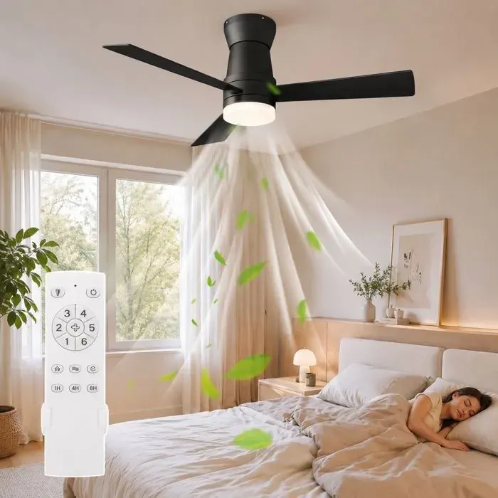 Ventilateur de Plafond avec Lumière et Telecommande3 Couleurs 3000-6500KPlafonnier ventilateur 3 pales pour salon et chambreNoir