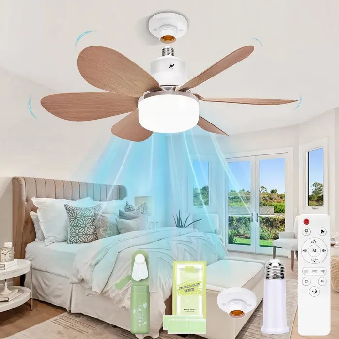 Ventilateur de Plafond avec Lumière et Telecommande40W E27 avec douille et extenseurventilateur manuelPatch de refroidissement