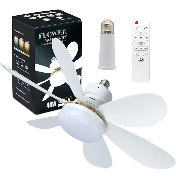 Ventilateur de Plafond avec Lumière et Telecommande42CM 30W Petit Dimmable Ventilateur LEDAjouter une tige dextensionBlanc