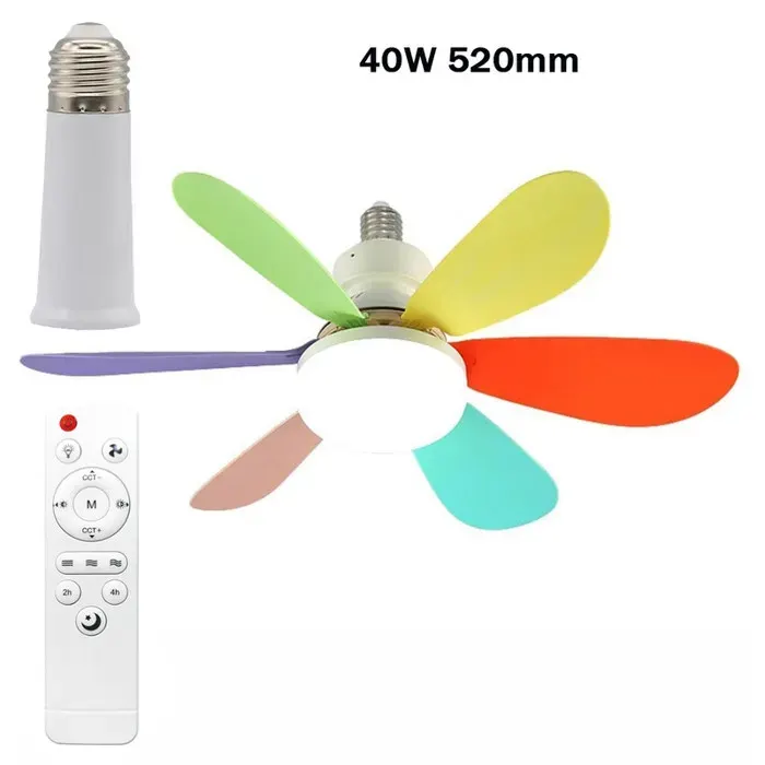 Ventilateur de Plafond avec Lumière et Telecommande52CM 40W Petit Dimmable Ventilateur LEDAjouter une tige dextensionMulticolore