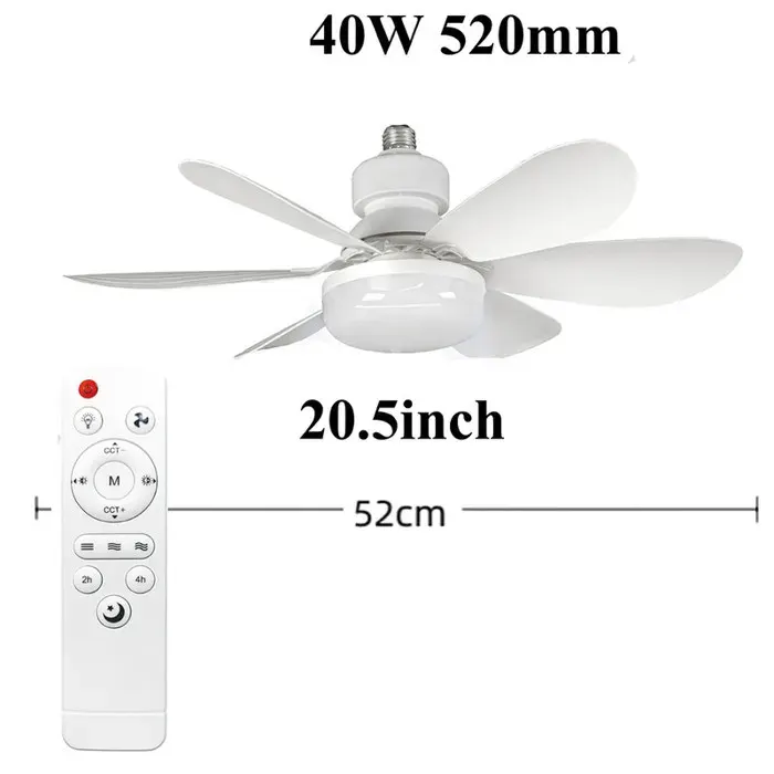 Ventilateur de Plafond avec Lumière et Telecommande52CM 40W Petit Dimmable Ventilateur LEDLustre Ventilateurs de Plafond Chambre