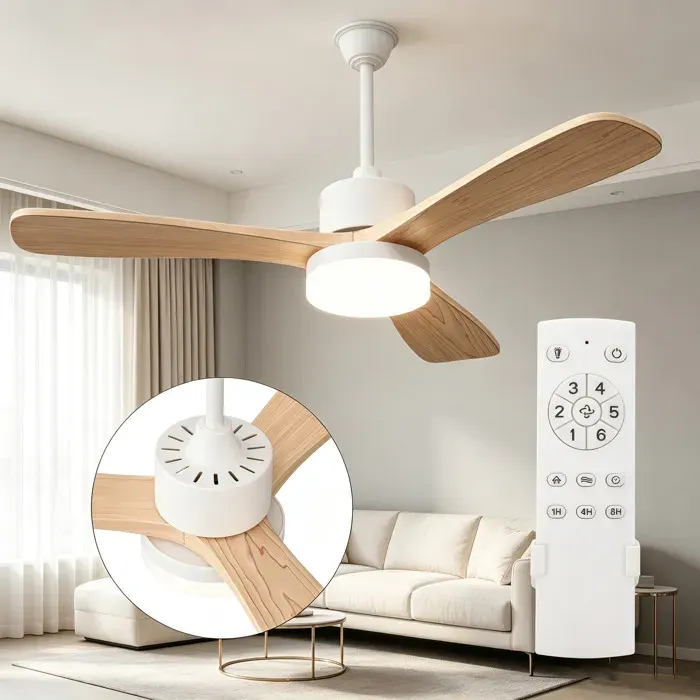 Ventilateur de Plafond avec Lumière et TélécommandeMoteur DC Silencieux6 Vitesses3 Températures de Couleur LEDMinuterie 1/4/8h