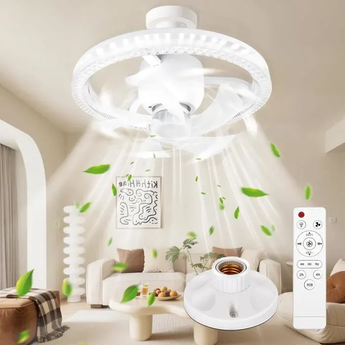 Ventilateur de Plafond avec Lumiere et TelecommandeVentilateur Plafond Silencieux avec Douille E27Plafonnier Ventilateur30*17.5cm