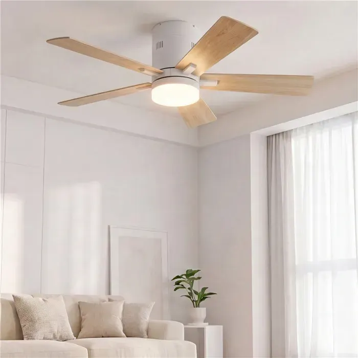 Ventilateur de plafond avec lumière LED - 106.6 cm (42) - Moteur DC 5 Pales Télécommande Silencieux & Inverseur - Bois Naturel — coloris Noir