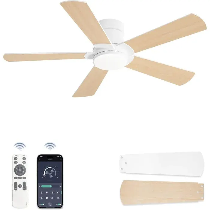 Ventilateur de Plafond avec Lumière LED Ø 107 cmDesign Extra-PlatContrôle par APP et TélécommandeMoteur DC Silencieux6 — coloris Blanc