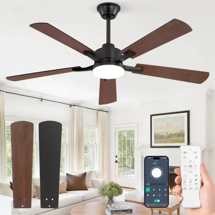 Ventilateur De Plafond Avec Lumière Led 132 Cm Moteur Dc Silencieux 6 Vitesses Télécommande & Application VENTILATEUR DE PLAFOND