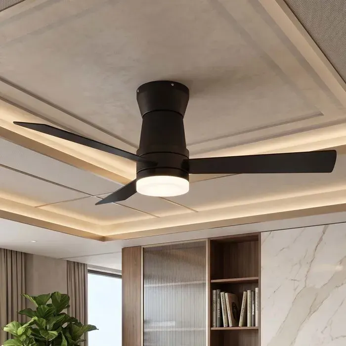 Ventilateur de Plafond avec Lumière LED Ø 132 cm Silencieux Réversible 6 Vitesses Télécommande 3 Couleurs 3 Pales - Noir