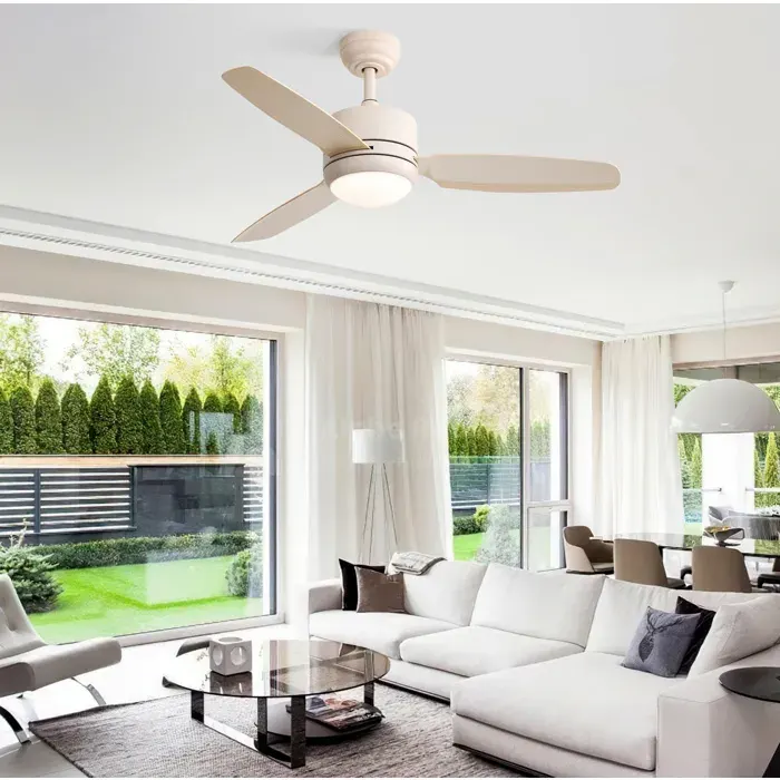 Ventilateur de Plafond avec Lumière LED 3 Pales ABS Moteur DC Réversible 6 Vitesses Blanc Cassé - UVRION