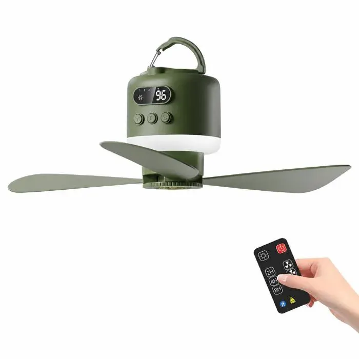 Ventilateur de Plafond avec Lumière LED 3 Vitesses Écran LCD 3 Luminosité Réglables Rechargeable par USB Minuterie Silencieux