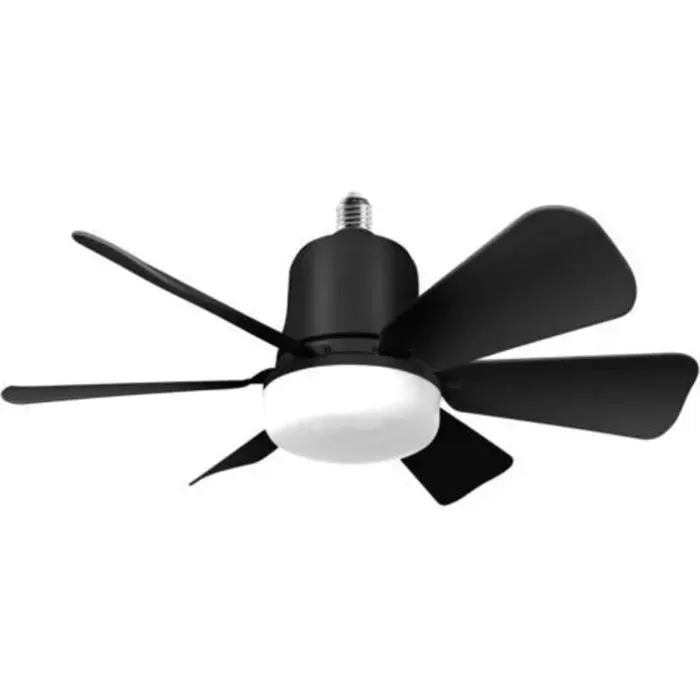 Ventilateur de plafond avec lumière LED 30W dimmable culot E27 3 vitesses et 6 pales noir pour chambre et salon classe A